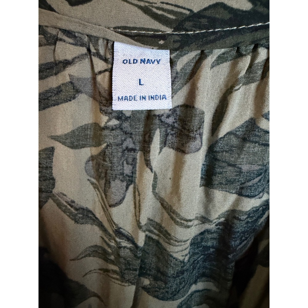 Old Navy Tropical Palm Print Sleeveless Shift Dress Olive Green Tan Rayon Large - Picture 4 of 5